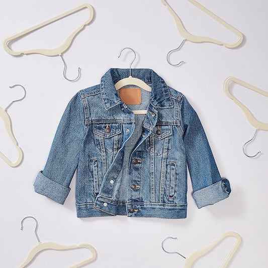 Kids Velvet, Non-Slip Clothes Hangers, Beige (Pack of 50)