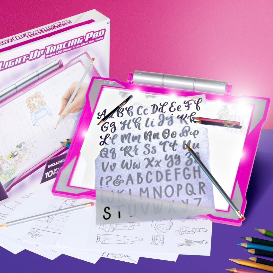Draw like a pro with the Crayola Light-Up Tracing Pad in pink, complete with 35+ art tools.