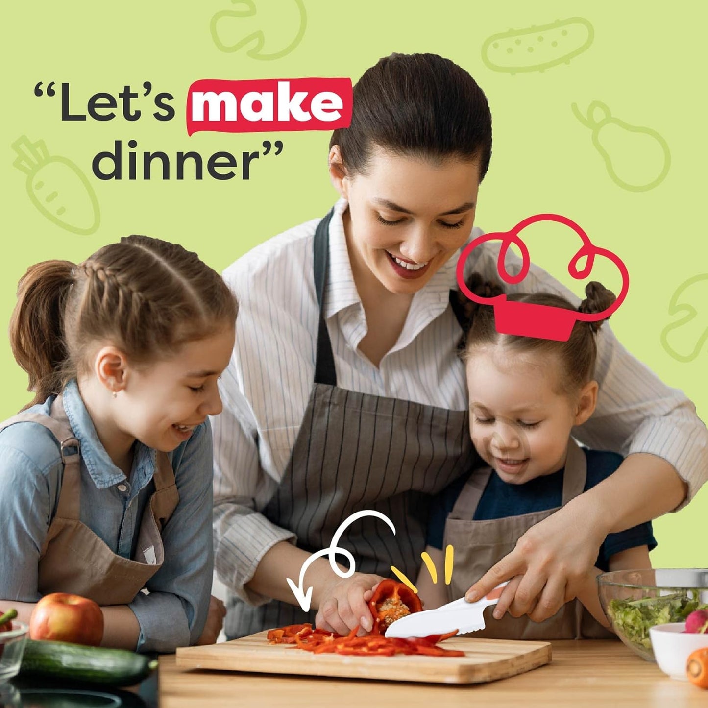 Kid Safe Cutting Board, Peeler, Plastic Kids Knife Set