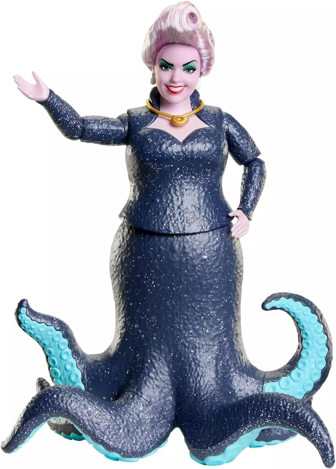 Disney’s The Little Mermaid Ursula fashion posable doll comes with realistic tentacles, a removable necklace, and sparkling details that add to its charm