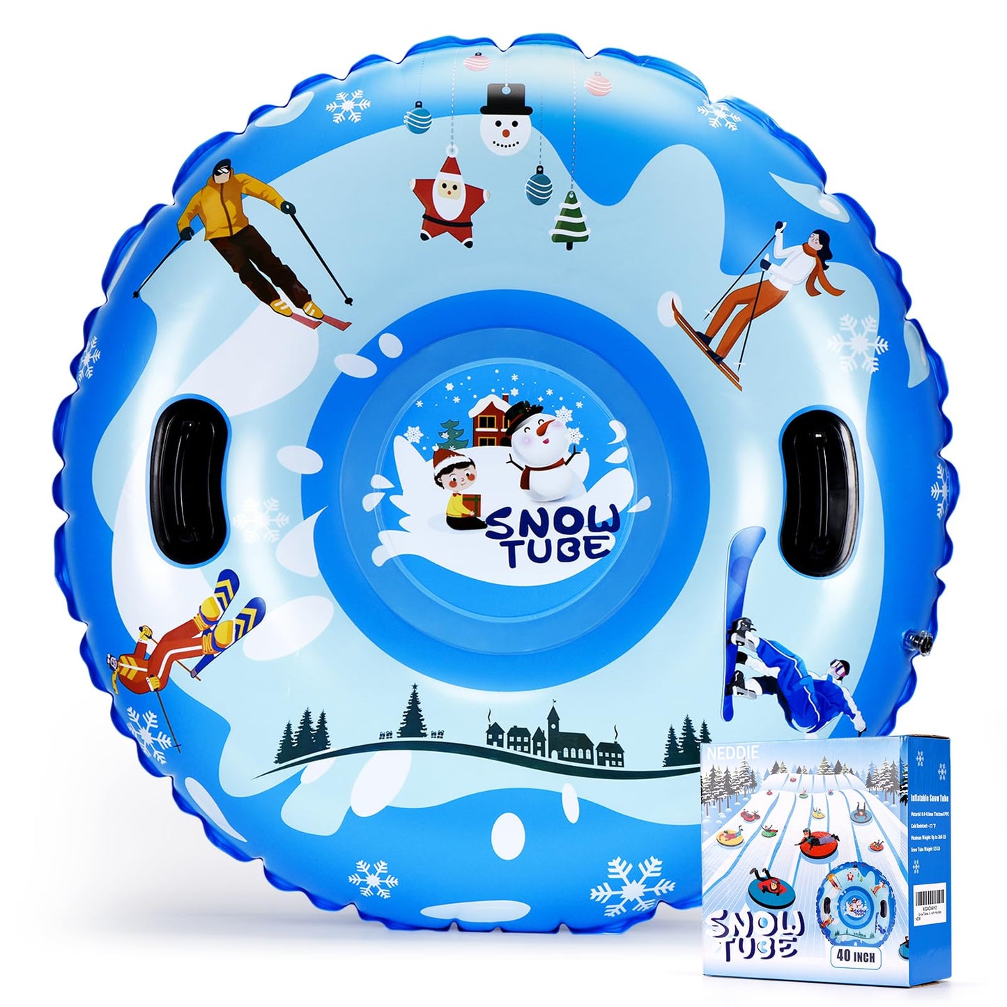 Prepare for winter fun with the Neddie 40’’ Inflatable Snow Tube with Cold-Resistant PVC and Raised Handle