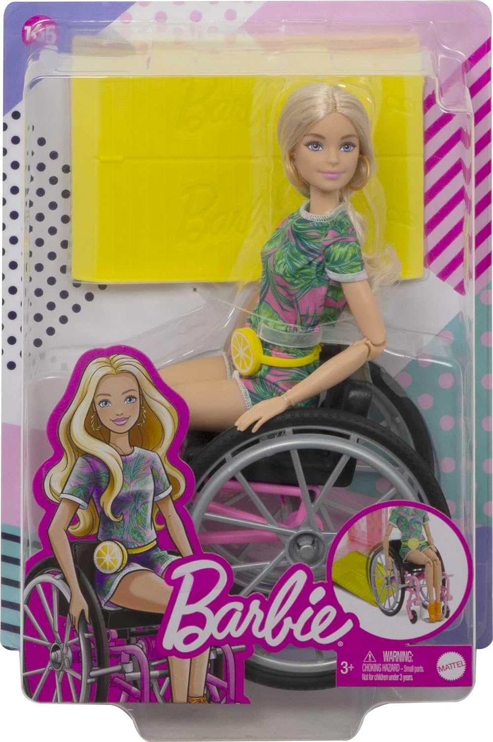 This Barbie doll comes with a wheelchair that has rolling wheels