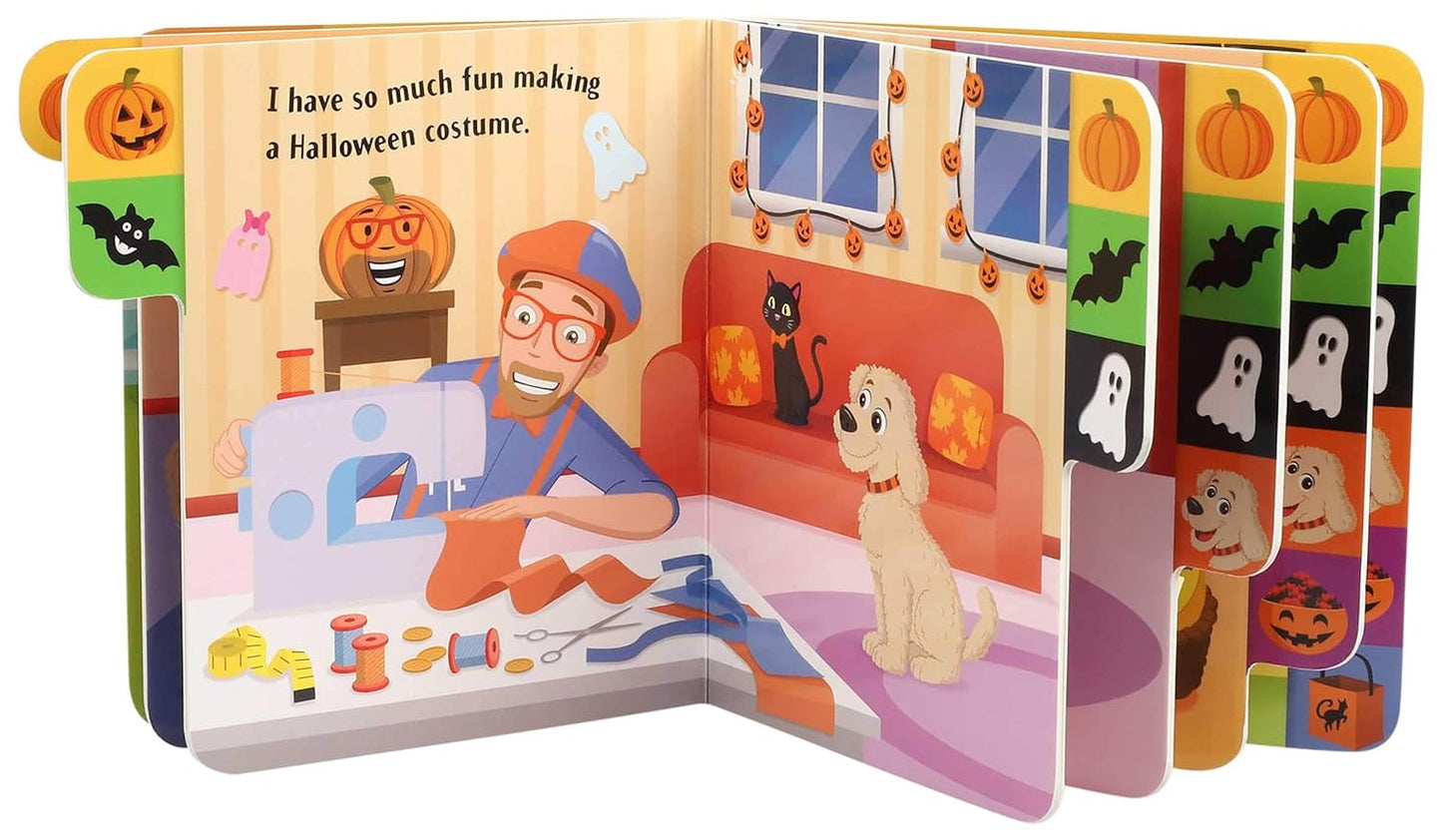 Blippi thoroughly enjoys Halloween, from selecting pumpkins at the patch to designing the ideal costume for his dog Lyno