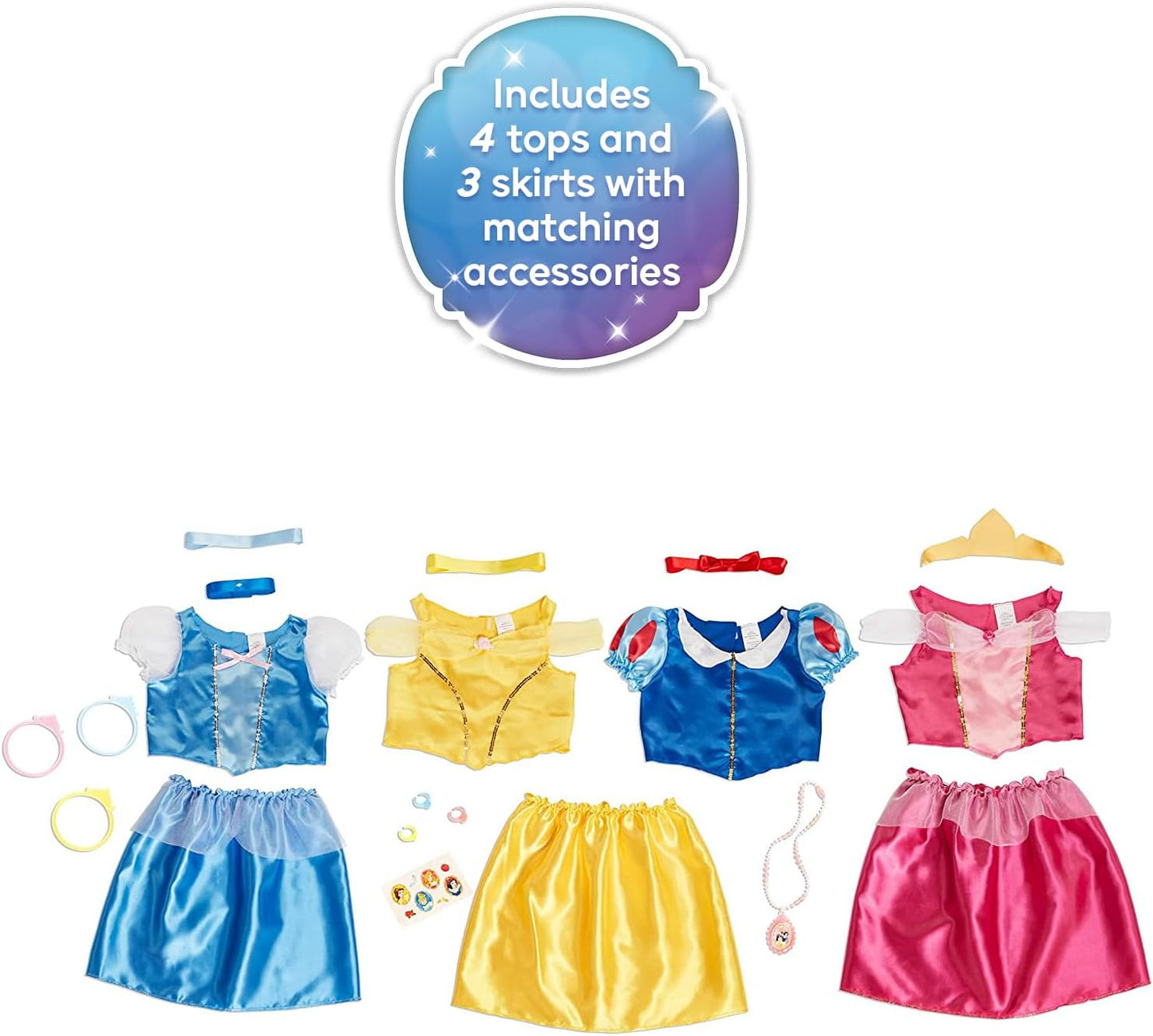 Enhance your child's dress-up experience with 4 different Disney Princess outfits to choose from