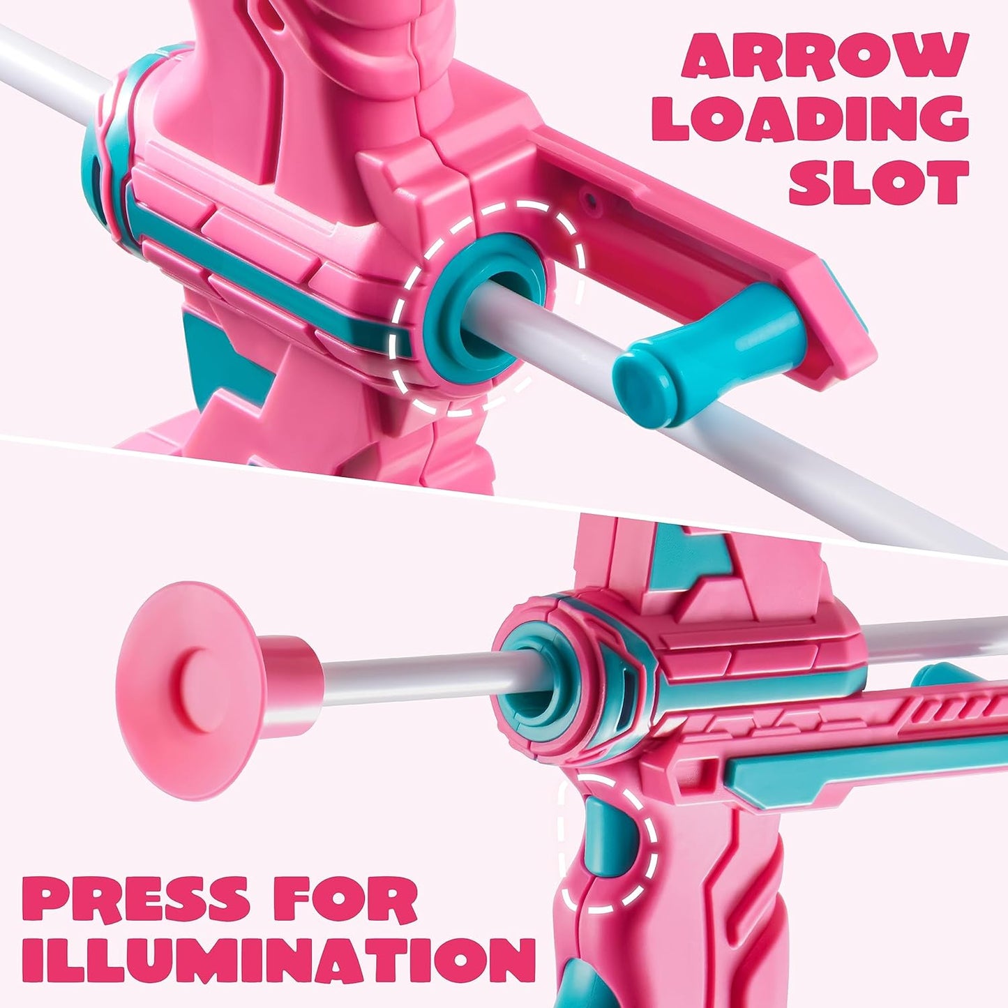 Discover the fun and excitement of archery with our LED Light Up Pink Bow and Arrow Toy Set