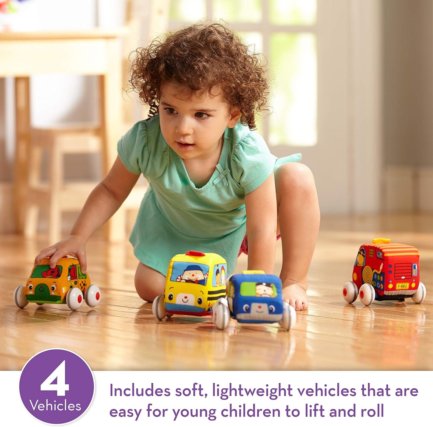 Improve sensory skills in children with this Melissa & Doug Pull-Back Vehicle set