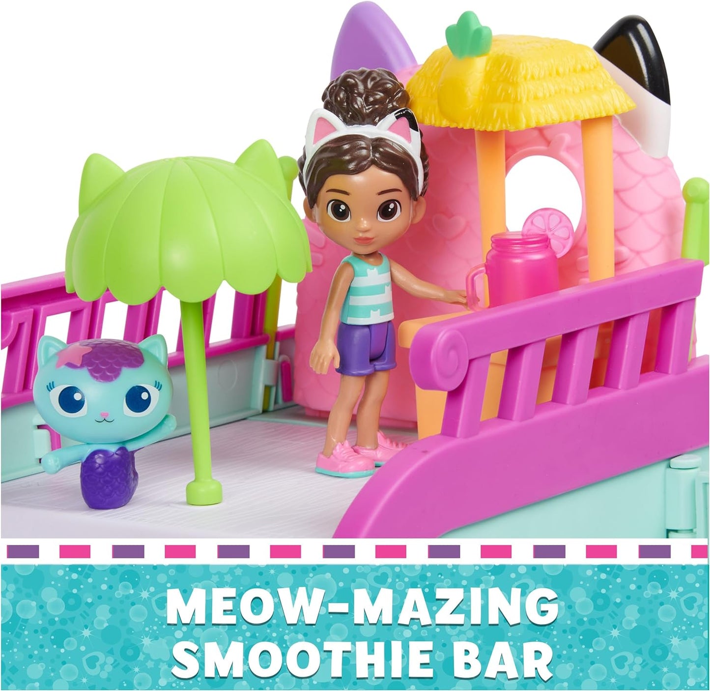 This impressive 18-piece playset comes with a swimming pool complete with a smoothie bar, a disco area with a light-up disco ball, and a photo booth