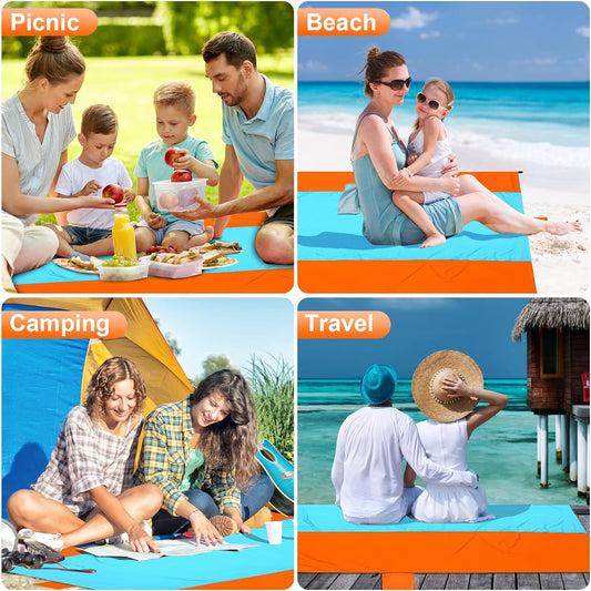 Oversized beach blanket that is wind-resistant, sand proof and water-resistant