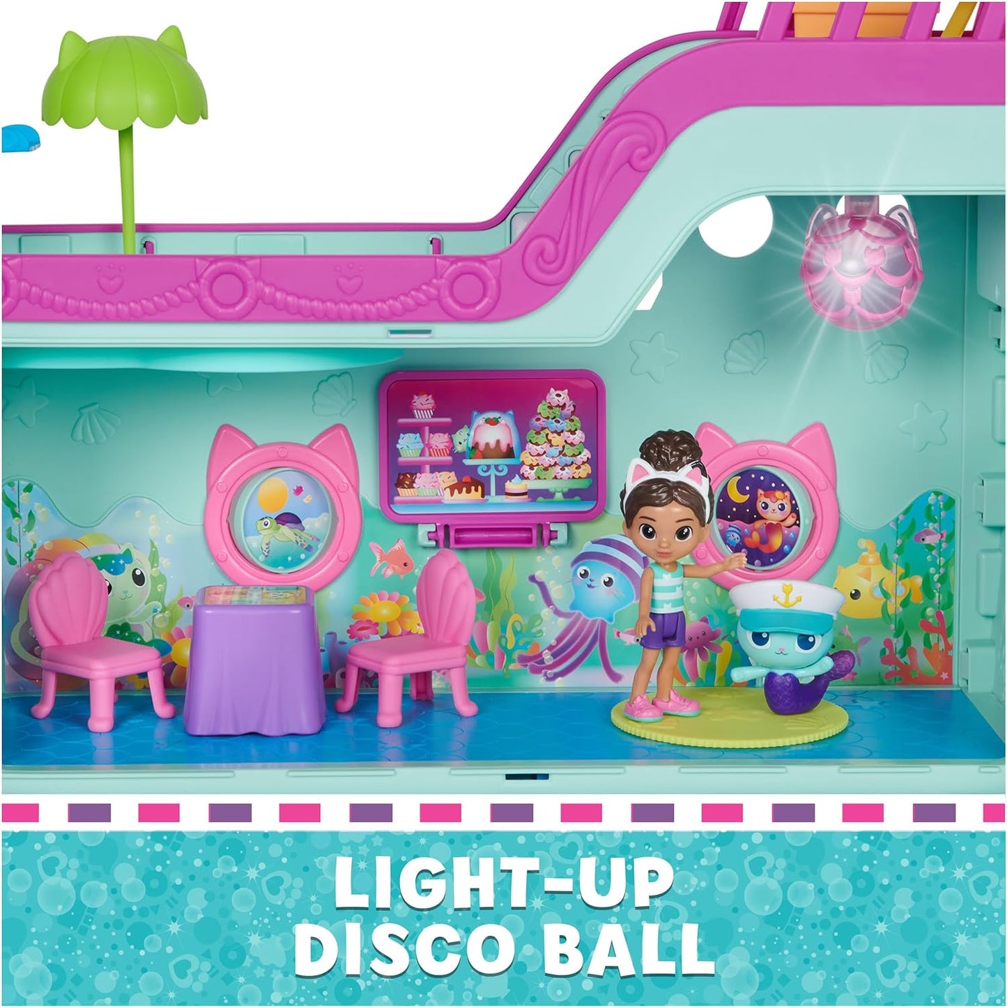 This impressive 18-piece playset comes with a swimming pool complete with a smoothie bar, a disco area with a light-up disco ball, and a photo booth