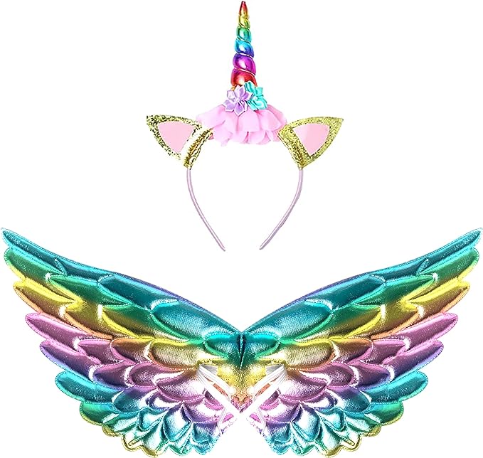 Unicorn Costume LED Light Up Princess Tutu Dress with Headband Wing