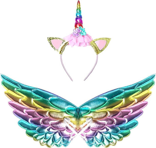 Unicorn Costume LED Light Up Princess Tutu Dress with Headband Wing