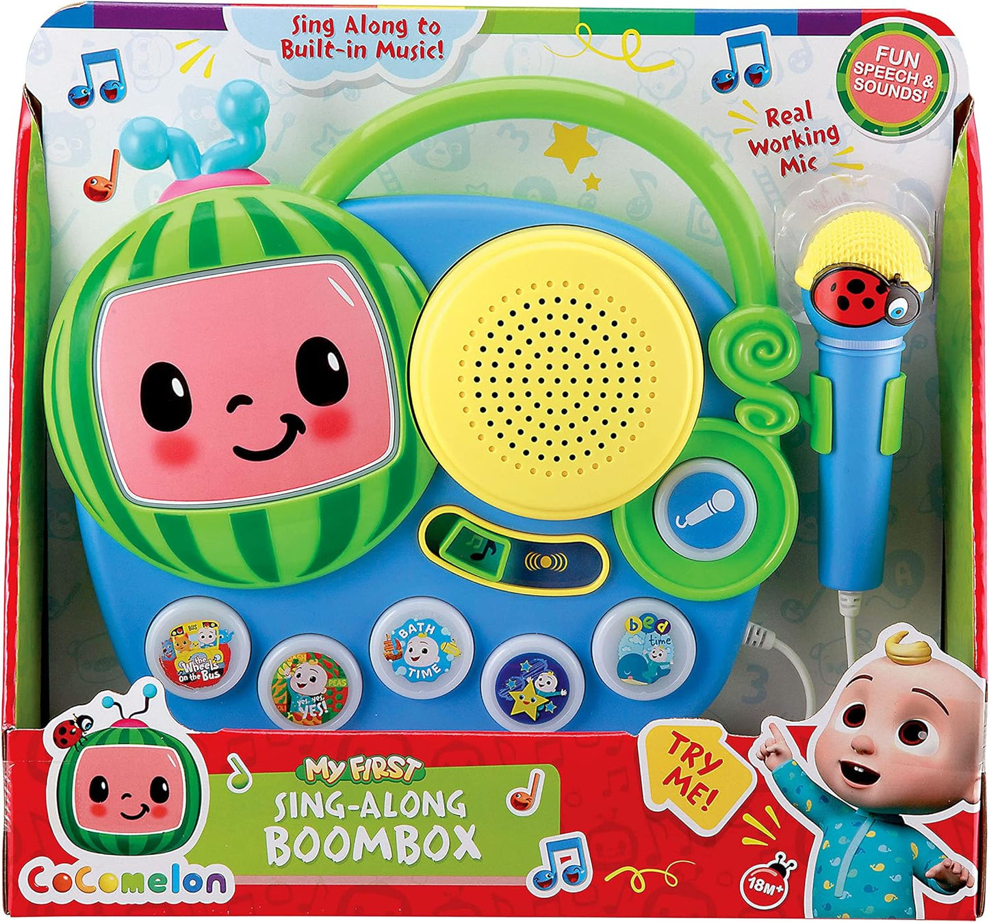 Cocomelon Singalong Boombox with Microphone, Built-in Music and Flashing Lights