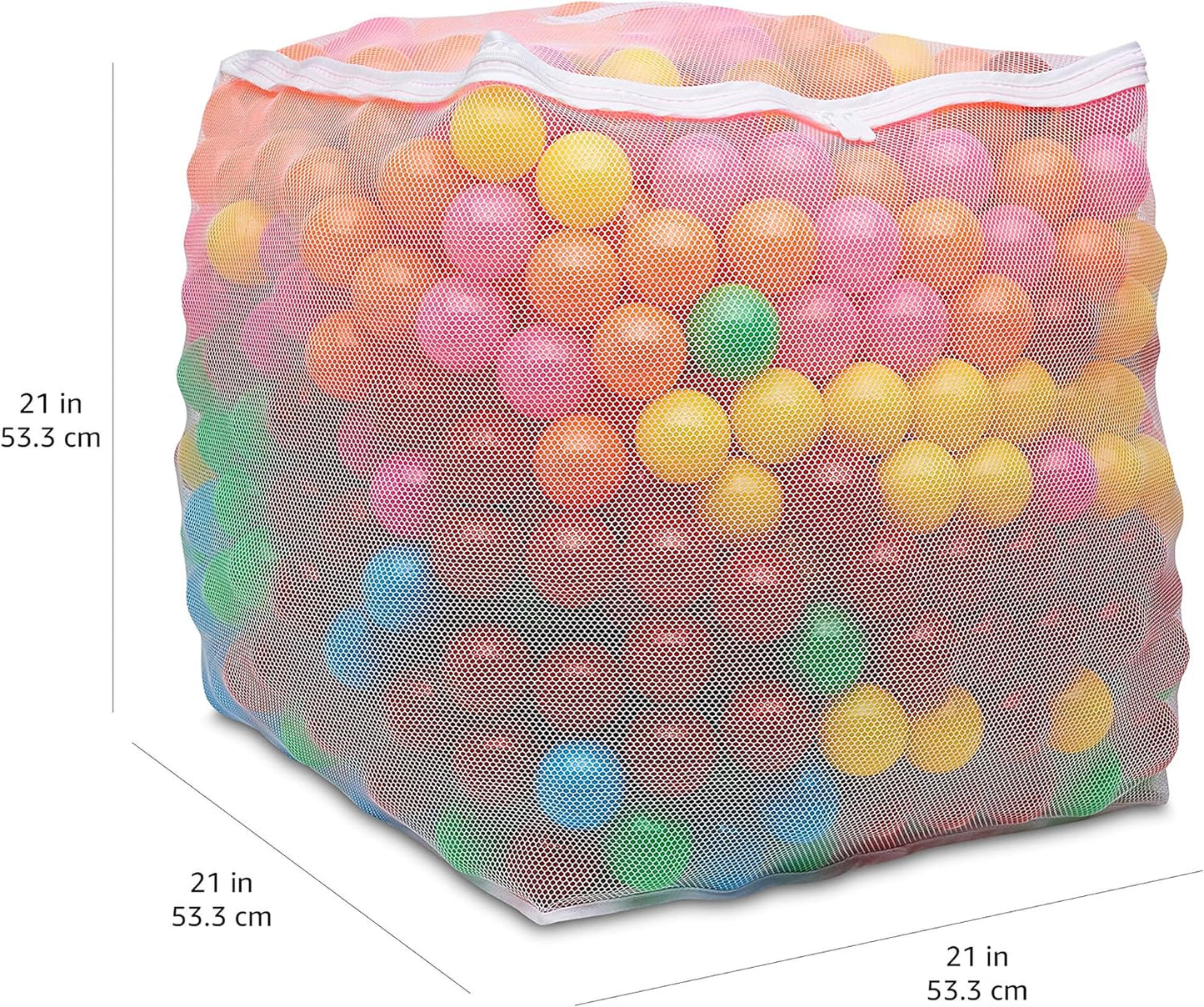 1000 crush-proof plastic pit balls in an assortment of colors, plus a mesh storage bag