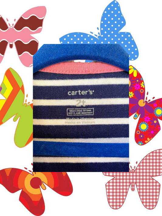This Carter's appliqué butterfly stripe footed one piece features colorful colors and a pretty big pink butterfly design