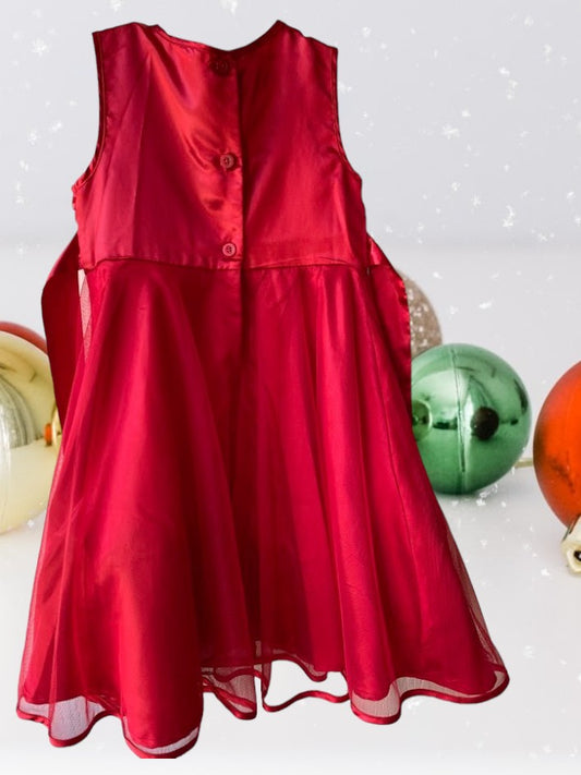 The Holiday Editions girl's sleeveless red floral dress features sequin floral decorations on the top and a front bow for a touch of elegance