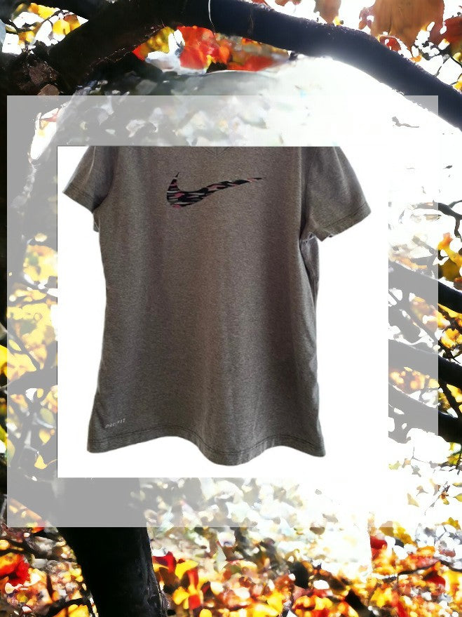 The Nike Dri-Fit V-Neck Top with vibrant logo colors