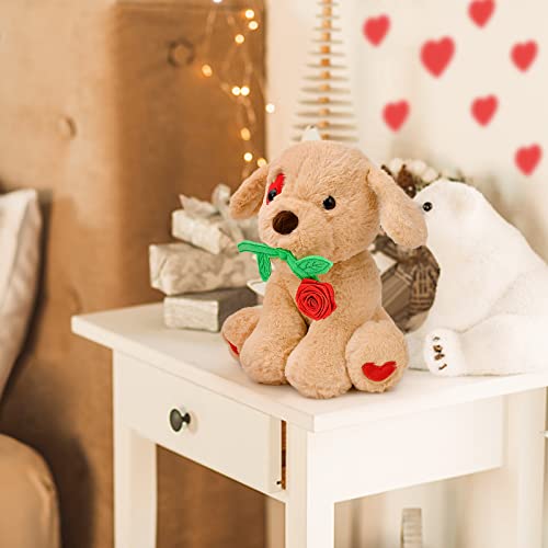 Valentines Day Cute Plush Stuffed Puppy Dog with Rose
