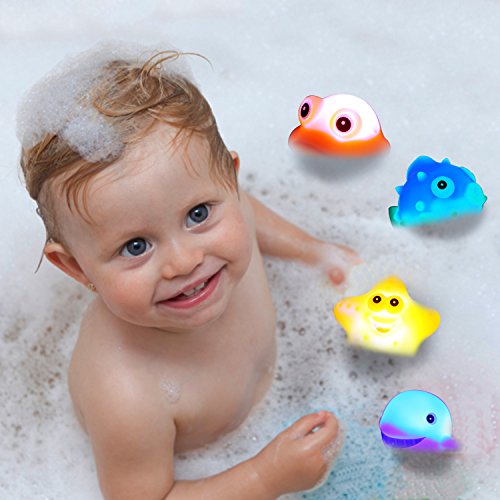 8 Pcs Light Up Floating Rubber Bath Toys, Flashing Color Changing Light in Water