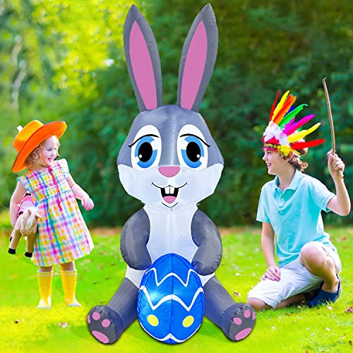 zukakii 5FT Easter Bunny Inflatable Decoration with Bright Led Lights for Outdoors
