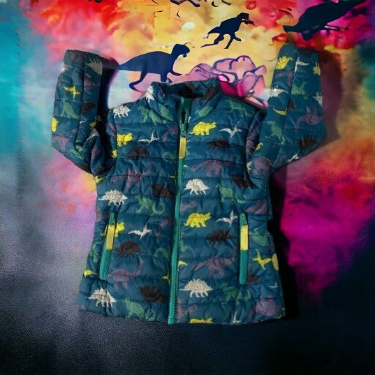 Girl’s Colorful Dinosaur Design Coat & Mittens