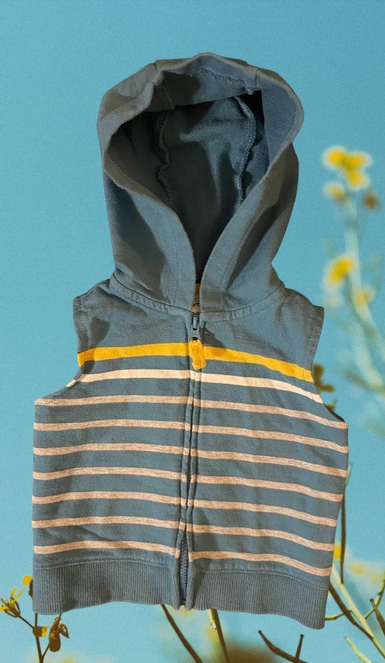 Toddler's Sleeveless Striped Zip-up Hoodie