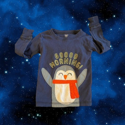 Happy morning penguin appliqué pajama top