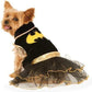 Batgirl pet costume features a Black and Gold tutu dress with the bat symbol