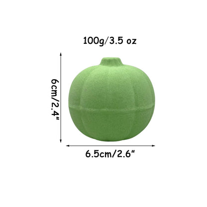 Green ball with measurements on a white background
