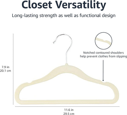 Kids Velvet, Non-Slip Clothes Hangers, Beige (Pack of 50)