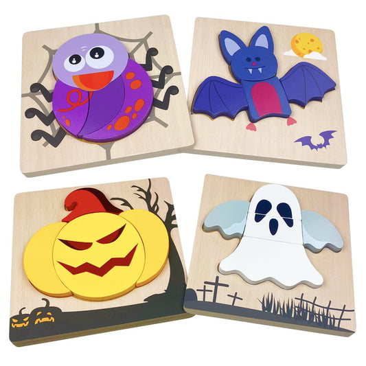 Introduce your little ones to a spook-tacular Halloween with Anditoy's 4 Pack Halloween Wooden Puzzles