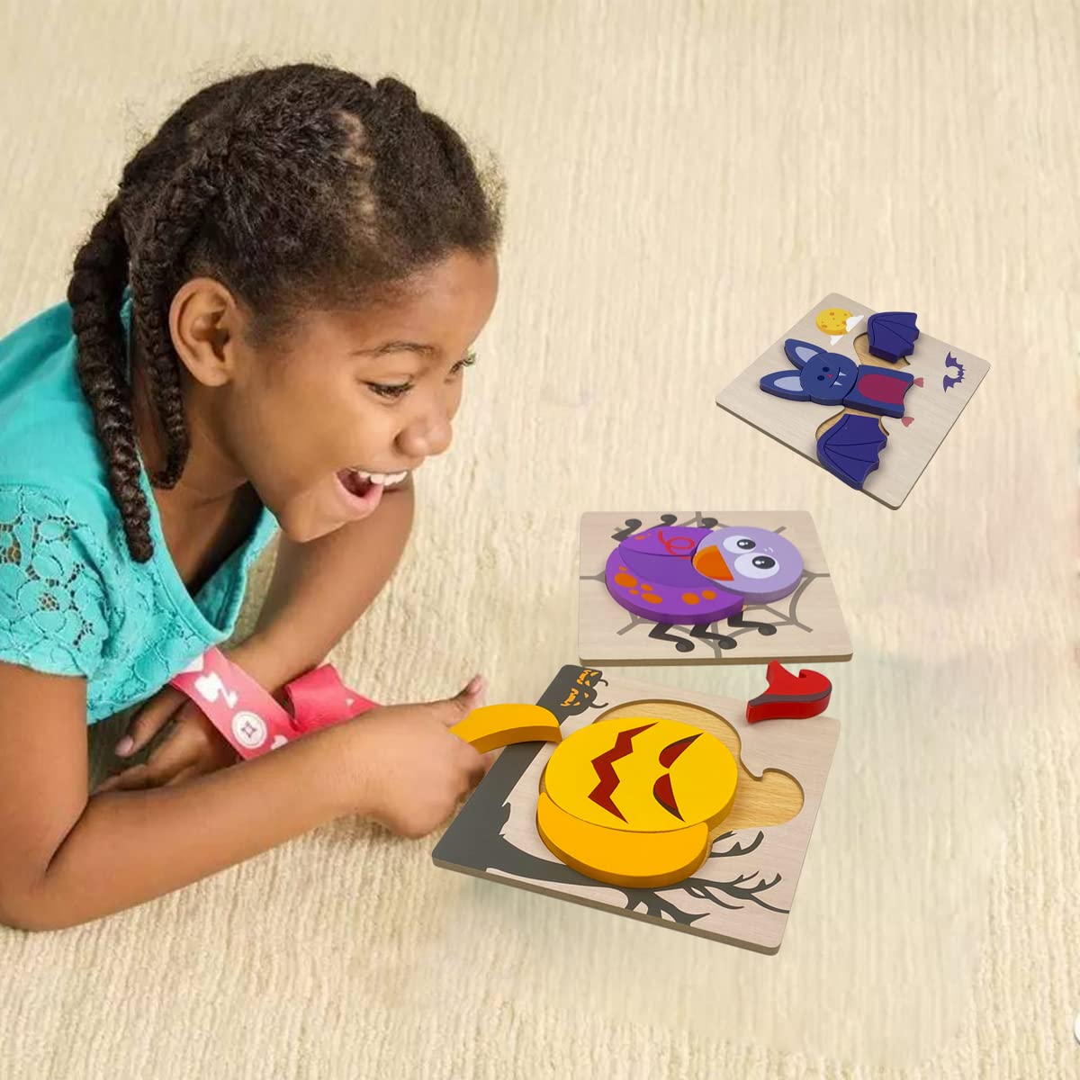 Introduce your little ones to a spook-tacular Halloween with Anditoy's 4 Pack Halloween Wooden Puzzles