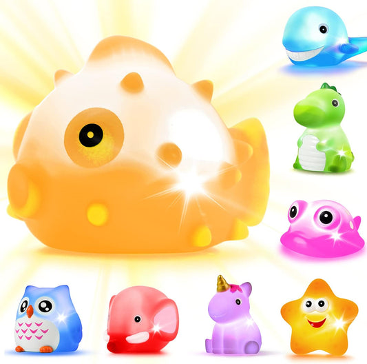 8 Pcs Light Up Floating Rubber Bath Toys