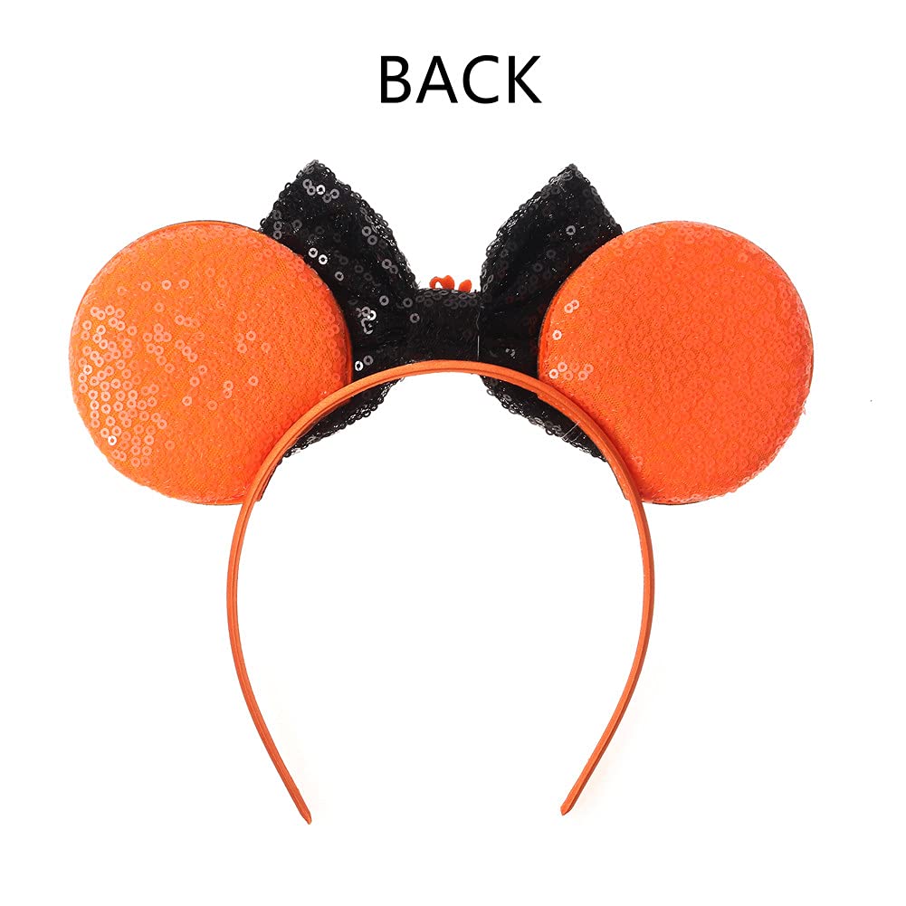 Halloween Mouse Ears Pumpkin Headband Sequin Bow