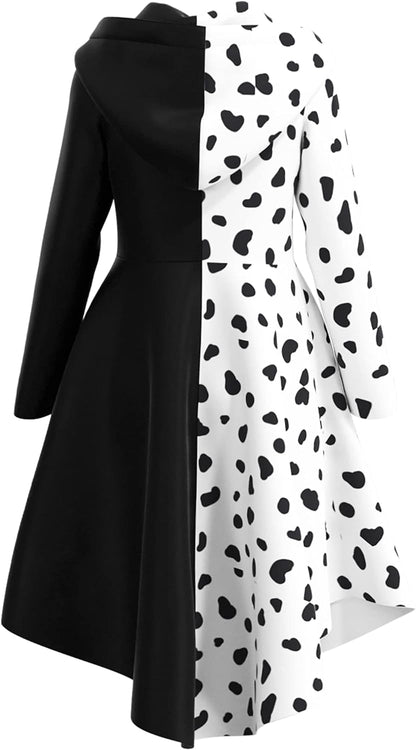 Your little princess will embrace Halloween in this colorful Dalmatian print costume