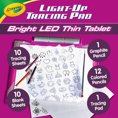 Draw like a pro with the Crayola Light-Up Tracing Pad in pink, complete with 35+ art tools.