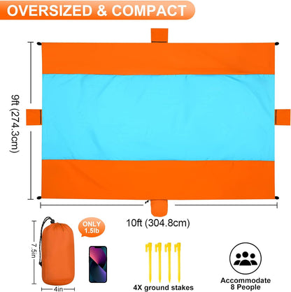 Oversized beach blanket that is wind-resistant, sand proof and water-resistant