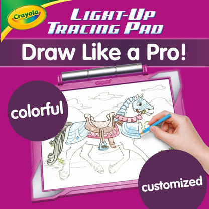 Draw like a pro with the Crayola Light-Up Tracing Pad in pink, complete with 35+ art tools.
