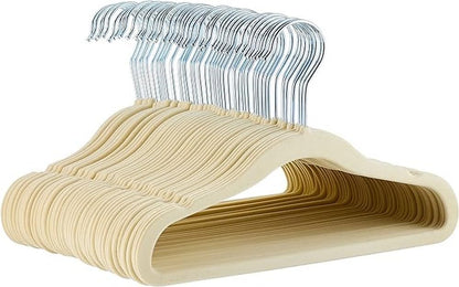 Kids Velvet, Non-Slip Clothes Hangers, Beige (Pack of 50)