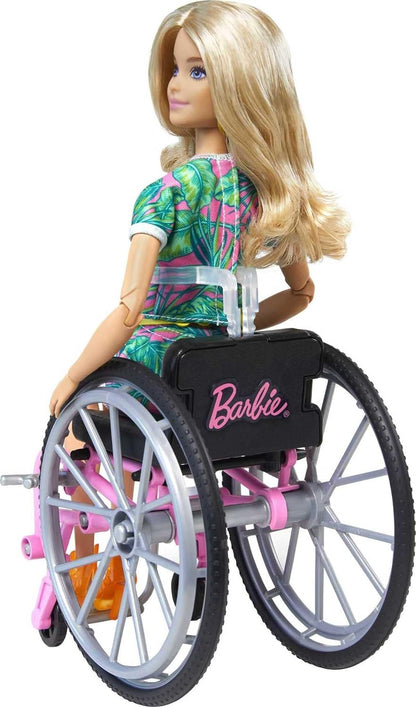 This Barbie doll comes with a wheelchair that has rolling wheels