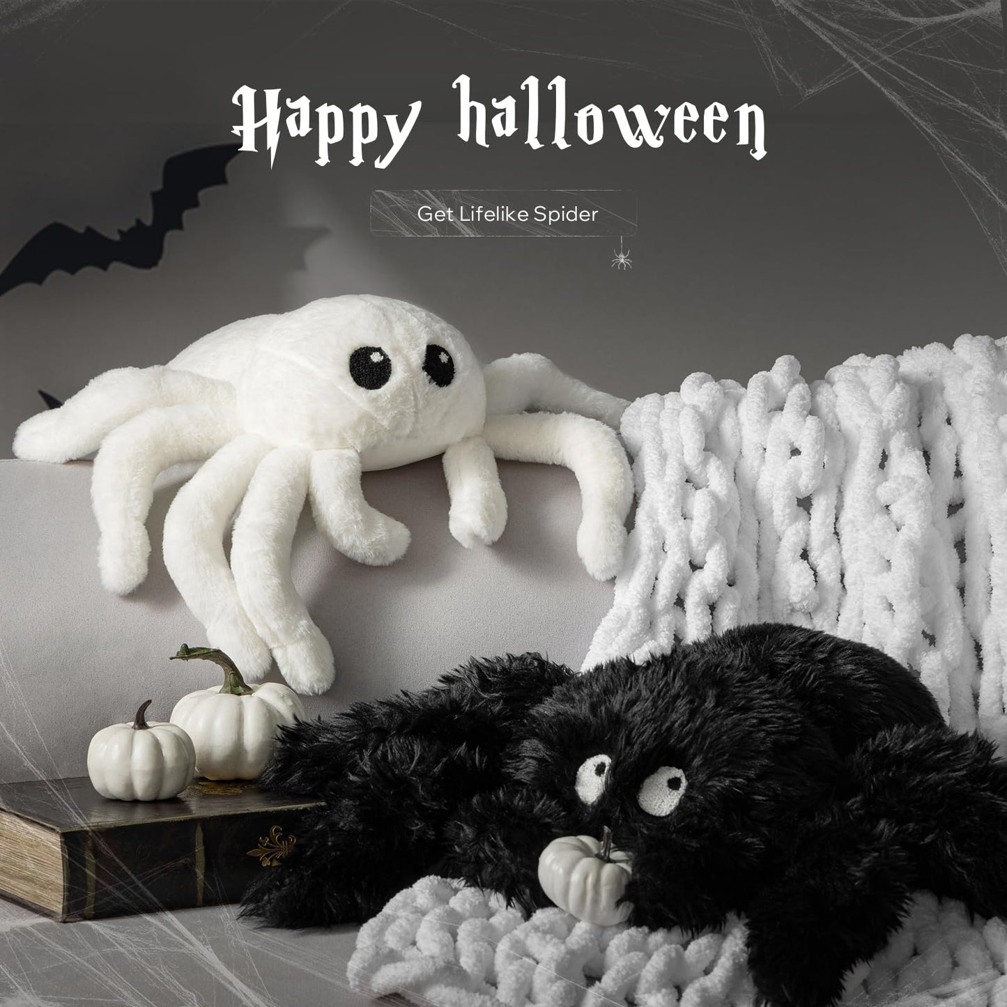 Enhance your Halloween decor with this charming white wolf spider throw pillow