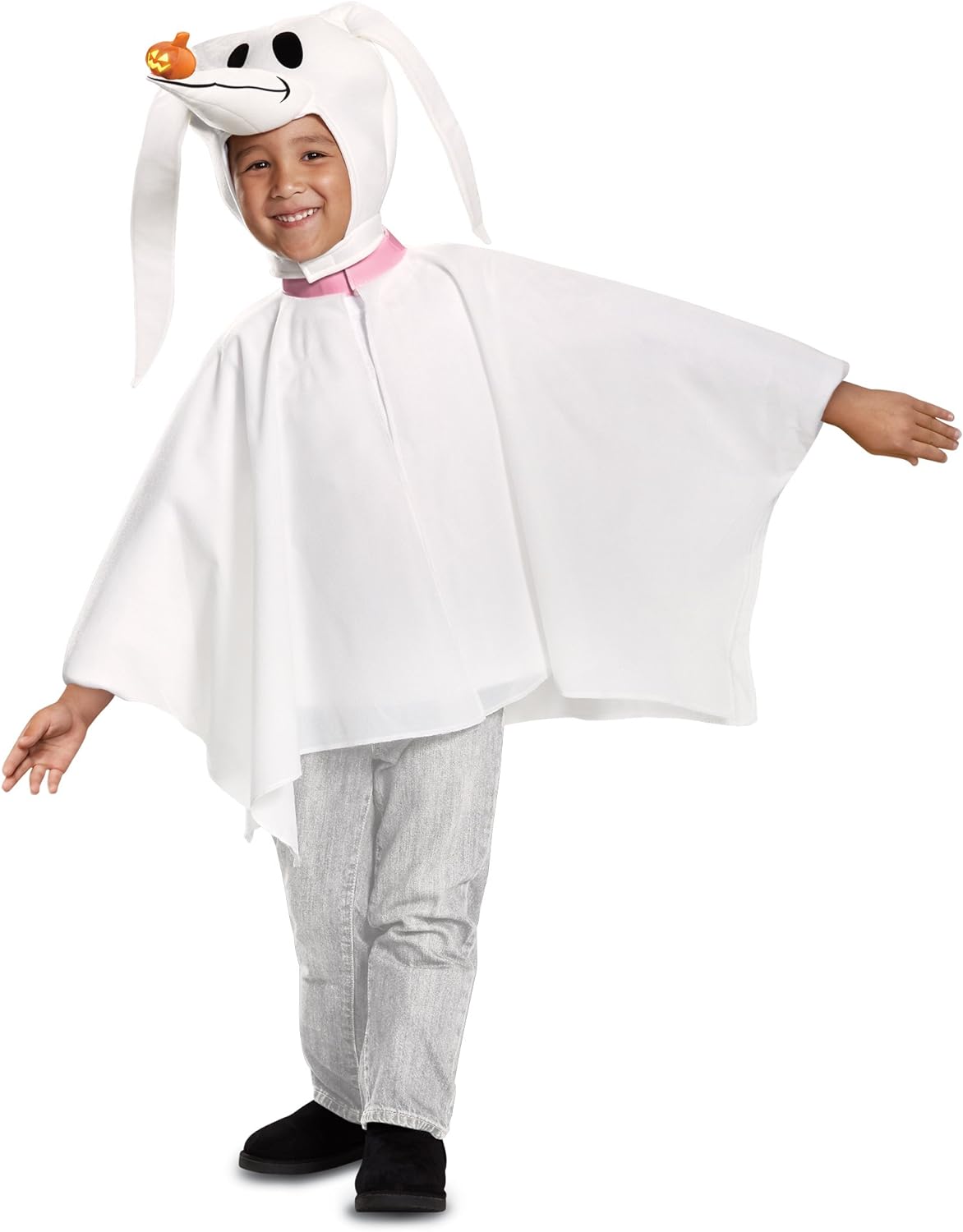 This Disney costume includes a cape and headpiece that features a light-up nose