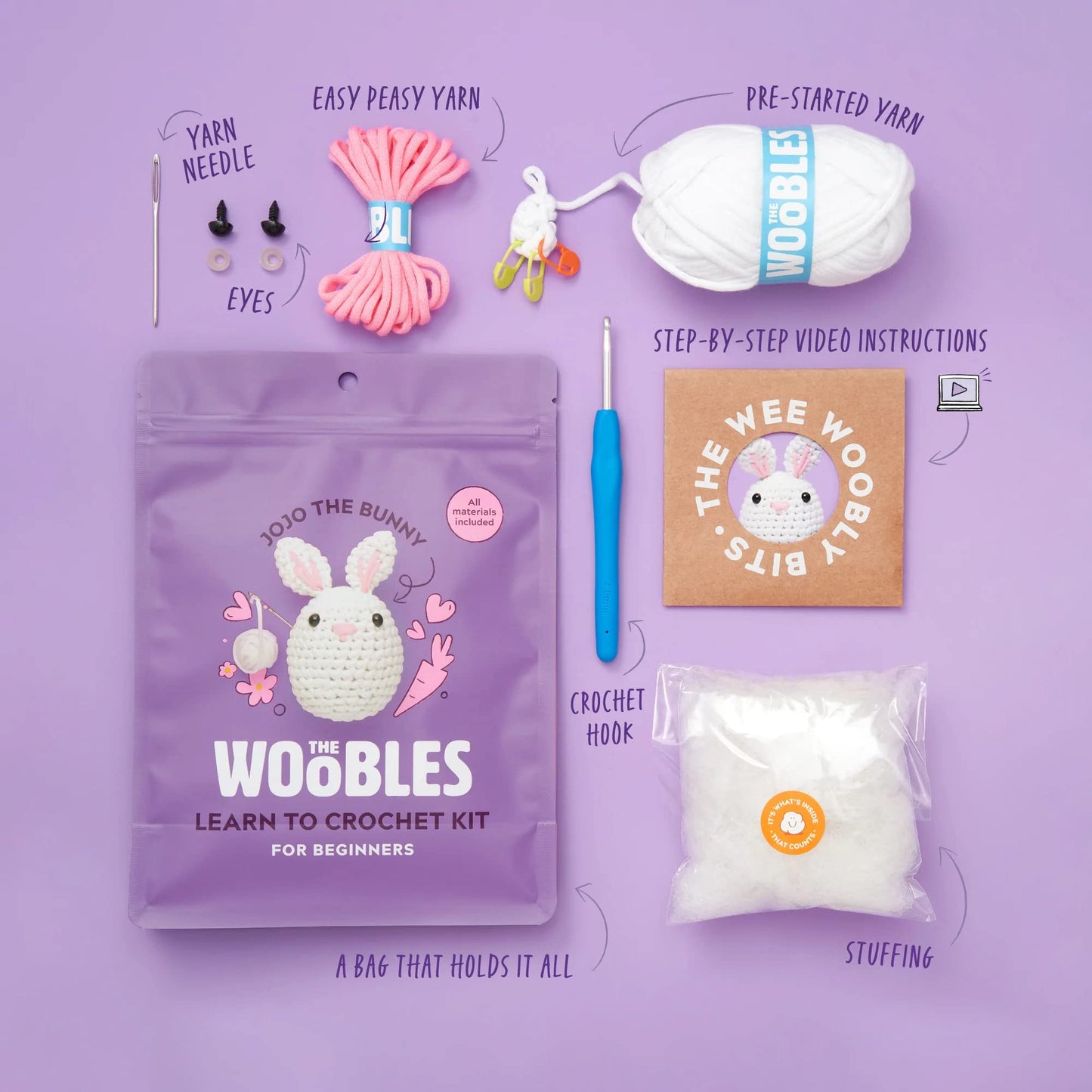 Learn crochet with our DIY kits! They make it easy for beginners to create adorable Woobles plushies