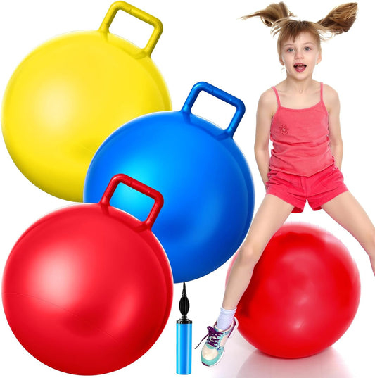 3pc Jumping Bouncing Ball with Handle and Air Pump