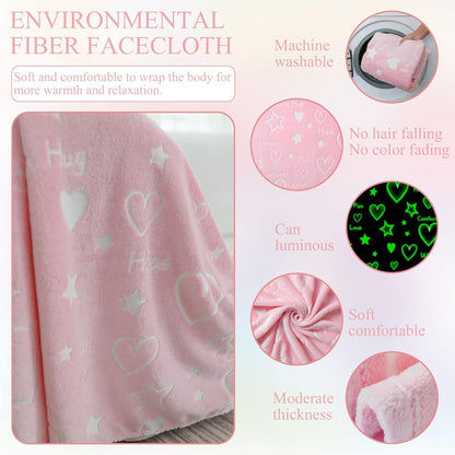 The Glow in the Dark Soft Heart Shapes Blanket is perfect for kids and teens, with a cute pattern of stars and love hearts that can glow