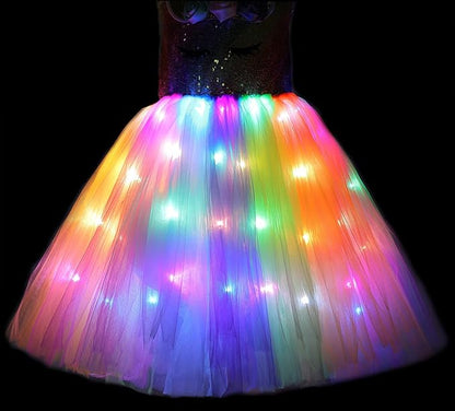 Unicorn Costume LED Light Up Princess Tutu Dress with Headband Wing