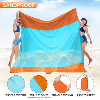 Oversized beach blanket that is wind-resistant, sand proof and water-resistant