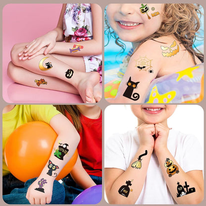 Get ready for Halloween with 125+ cute and colorful temporary tattoos featuring popular Halloween elements like pumpkins, bats, cats, ghosts, witches, skulls, and graves