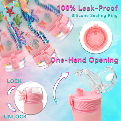 DIY water bottle kits feature themes that little girls love, including unicorns and mermaids