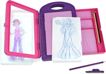 The Melissa & Doug fashion design kit includes everything needed for simple and fun fashion plate rubbings