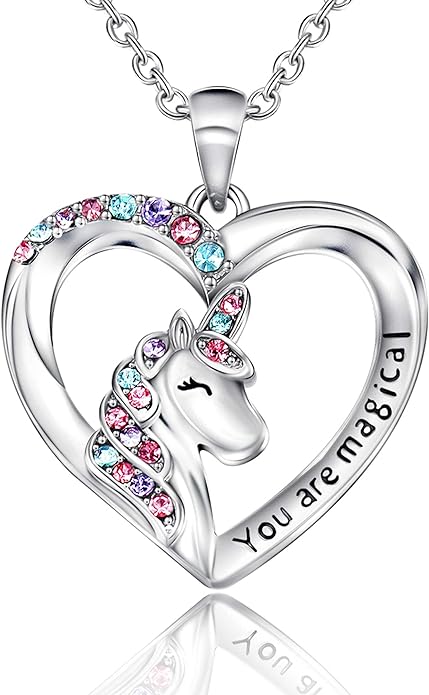 Heart pendant necklace in a silver unicorn design